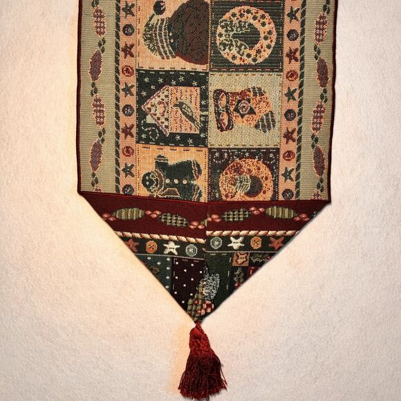 Heartland Holiday Christmas Collage Joy Santa Snowman 60” Tapestry Table Runner - Picture 8 of 8